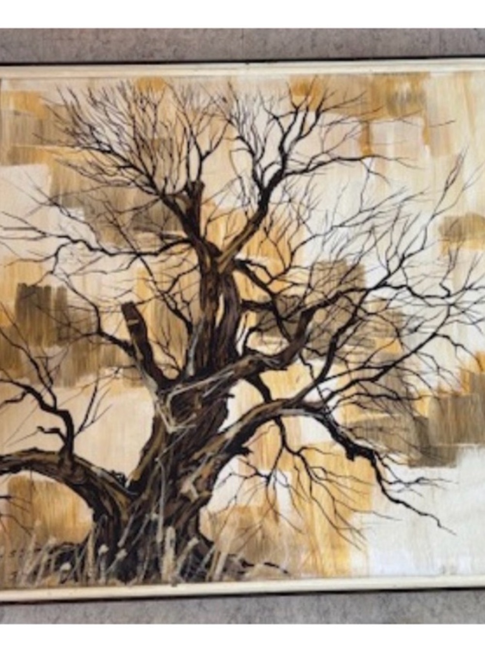 Contemporary Tree Canvas Art in Brown and Cream